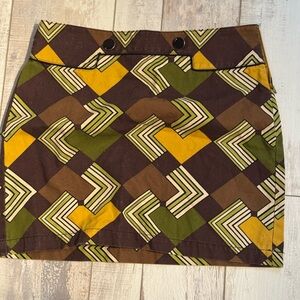Geometric Patterned Skirt in Brown, Green, and Yellow